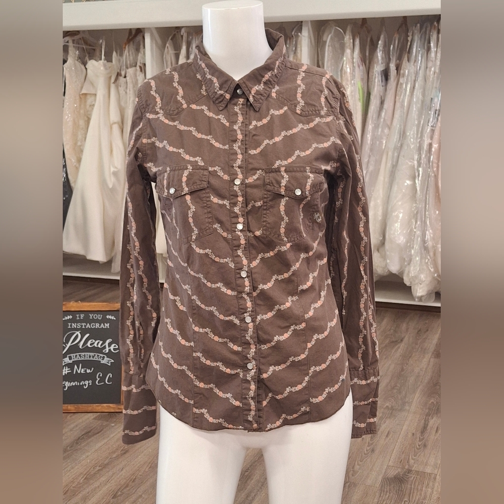 Lost Girl YMED Western Brown Floral Button-Up Girls Top